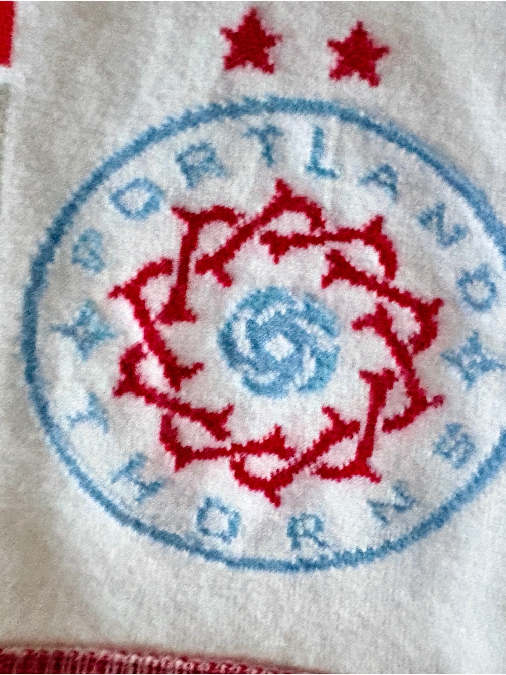 Portland Thorns Red and White Sports Scarf with Blue Trim 2022 Anniversary